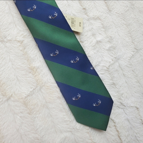 NWT Mens American  Eagle Tie Green Navy Striped Deer Antlers Hunting One Size OS - Picture 2 of 11